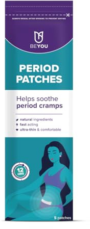 BeYou Period Patches for Period Pain Relief | This Pack of 5 All-Natural Ultra-Thin Pain Relief Patches are Vegan, Cruelty-Free, and Offer Great Muscle Pain Relief with 12-Hour Menthol & Eucalyptus
