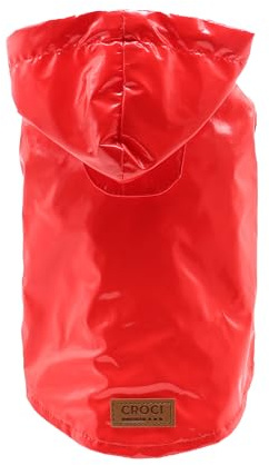 Croci Raindrop Cherry - Impermeabile per cani taglia piccola e media, cappotto antivento, giubbotto con cappuccio e foro per guinzaglio, colore Rosso, taglia 35 cm