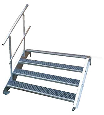 Stahltreppe Industrietreppe Aussentreppe Treppe 4 Stufen-Breite 100cm Variable Geschosshöhe 55-85cm mit einseitigem Geländer