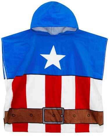 Marvel Poncho Toalla Niño| Poncho Surf Captain America con Capucha para Niños | Toalla Piscina Natacion De Los Vengadores| One Size | Azul