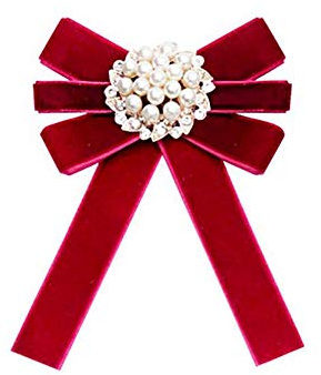 Spilla alla moda con perle finte e strass con fiocco pre-legato cravatta vintage per il collo camicia decorazione del vestito spilla a forma di fiocco ornamento per donne ragazze festa di nozze Rosso