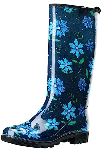 HISEA Tall Rain Boots for Women, Slim Calf Waterproof Garden Boots, Fashion Print Rubber PVC Rainboots Knee High Rain Shoes, Anti-Slip Mud Boots for Outdoor Gardening Farm Yard Work