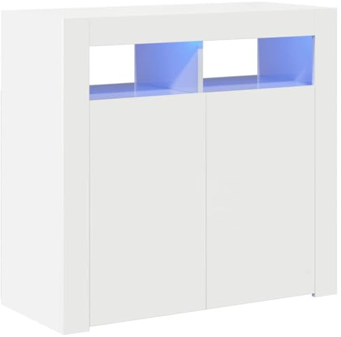 vidaXL Buffet avec Lumières LED, Meuble de Rangement, Armoire de Rangement, Organisateur de Salon Salle de Séjour Intérieur, Blanc Brillant