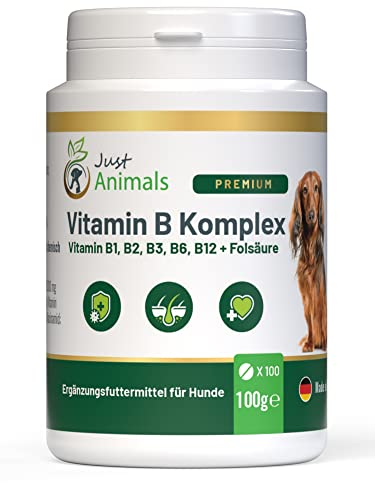 Just Animals Vitamin B Komplex Tabletten für Hunde mit Folsäure - Unterstützt Fell & Haut - 100 Tabletten