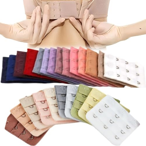 JIAMIAN 29 Stück 3Haken Büstenhalter Erweiterung Gurt, 3 Haken 3 Reihen Elastisch Unterwäsche Schnallen, Zubehör für Damen-BH, 29 Farben, 5.5*5CM