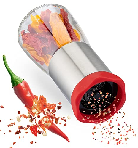 ZOLMER® Chilimühle aus Edelstahl & Glas | Gewürzschneider Schneidwerk - Chilischneider für grobe Gewürze & Chili - Gewürzmühle Kräutermühle - mit Aroma-Schutzdeckel