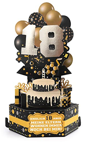 Rhdekoein 18 Geburtstagskarte Pop Up Karte Geschenk zum 18 Geburtstag 3D Geburtstagskarte Glückwunschkarte Happy Birthday schwarze Grußkarte mit Umschlag Geschenkideen für Junge Freund