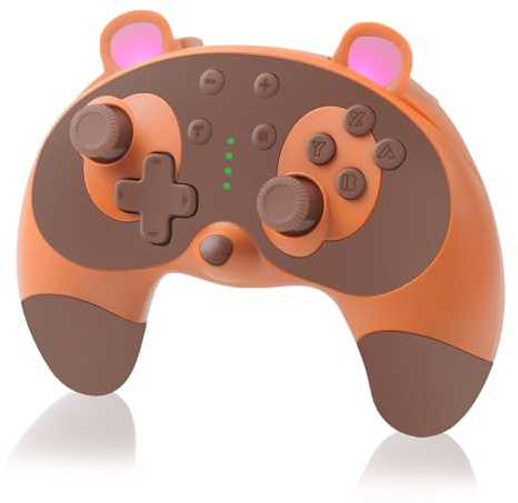 STOGA Wireless Switch Controller for Nintendo,Cute Raccoon Animal Gamecube Controller for Nintendo Switch OLED/Lite with Wake-up/Turbo/ Dual Motors/ 6 Axis Function(Brown)