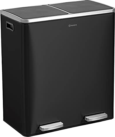 Homra Dual Kitchen Bin 60l – Double Rubbish Bins 2x30l – 2 Compartment Pedal System – Twin Section Waste&Recycling Separation – Soft Close Design – Inner Buckets with Handles - Stainless Steel