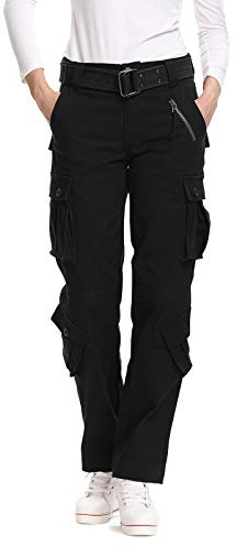 Tianerhay Damen Combat Cargohose, Baumwolle, lässig, Camo Camouflage, Armee, Militär, taktische Arbeitshose mit Taschen, Schwarz , 36