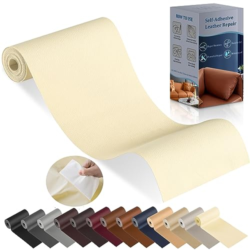 YAFLC kunstleder selbstklebend Beige gelb, 10 x 160cm leder patch selbstklebend, kunstleder reparaturset für couch Autositz Sofa Möbel Leder Reparatur Jacken und Renovierung