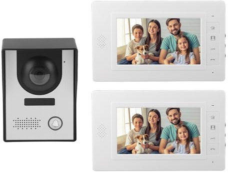 Kit videocitofono cablato 4 fili con 2 monitori da 7 pollici Visione notturna Sistema videocitofono a 2 vie Sistema di sicurezza per office Appartamento Villa AC100‑240V(EU)