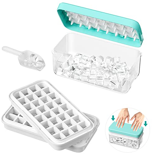 Relota Ghiaccio Stampo Blu, Silicone, Coperchio e Mestolo, 64 Cubetti Ghiaccio, Contenitore per Cocktail, Whisky, Bevande, Caffè