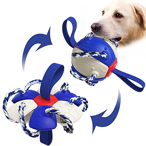 Addcean Pelotas de juguete para perros con cuerdas de masticar, bola de platillo volador para mascotas, juguete interactivo para perros para tirar de la guerra, el mejor regalo para perros pequeños y