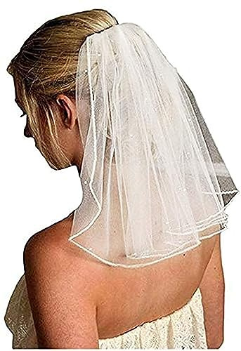 JUSTUSNX Weiß Hochzeit Kurzer Schleier, Perle/Kristall Braut Schleier mit Kamm für Frauen und Mädchen Party Zubehör (A)