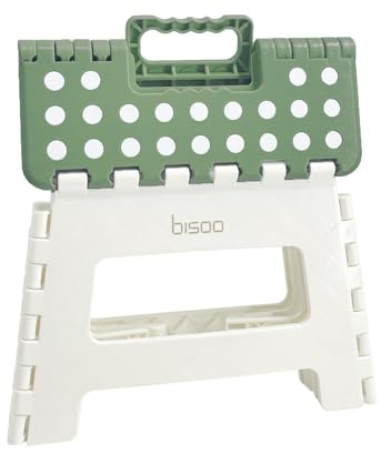 BISOO Tritthocker Kinder - Klapphocker Faltbar 120Kg für Bad & Küche - Hocker Klappbar für Kinder & Erwachsene - Fußbank mit Anti-Rutsch-Oberfläche - Klapptritt Sicherheit - Trittschemel Olive