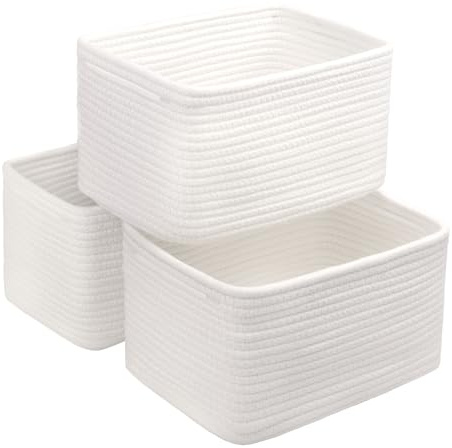 R RUNKA Kleiner Korb aus Baumwollseil – Aufbewahrungskorb zum Organisieren (26,9 x 17 x 17 cm), Badezimmer-Aufbewahrungskorb für Regal, Theke und Schrank (weiß)