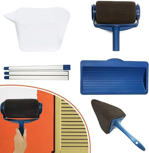 8 Stück Farbroller Set, Nahtlose Multifunktionale Haus Malerset, Farbroller mit Tank, mit Teleskopstab Eckenstreicher, Roller zum Auftragen von Dispersionsfarbe an Wänden und Decken