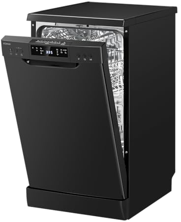 Bomann Geschirrspüler 45 cm, 10 Maßgedecke, Spülmaschine Stand o. Unterbau, 7 Programme & 2 Sprühebenen, Dishwasher mit Startvorwahl, Geschirrspüler unterbaufähig GSP 7418 schwarz