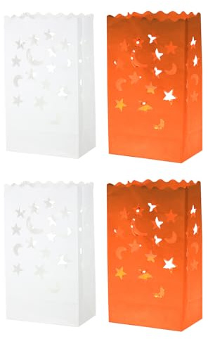 QUARKZMAN Weiße Papier Lichter Tüten 20Stk Stern Mond Form Flammen Beständig Laternen Kerzen Tüten für Weihnachten Hochzeiten Geburtstag Party Dekoration