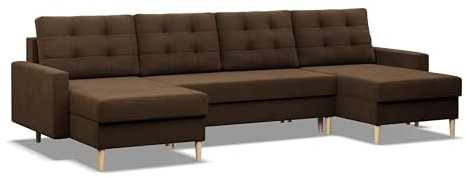 Mebligo - U-Förmige Ecksofa mit Schlaffunktion und Bettkasten BLANK, Couch U Form 294x88x140 cm, Klappsofa mit Schlaffunktion, Wohnzimmer Eckcouch mit Bettfunktion - Ecksofa Braun