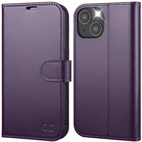 OCASE for iPhone 14 Case, Premium PU Leather iPhone 14 5G Wallet Case Flip Phone Cover with[RFID Blocking][Card Holder][TPU Inner Shell] for the 6.1 Inch 2022 5G, Dark Purple