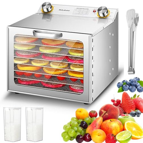 Déshydrateurs Alimentaires à 6/8/12/18 Niveaux, déshydrateur électrique en Acier Inoxydable avec 3 Accessoires, réglable de 30 à 90 °C, minuterie 12 h, déshydrateur Alimentaire pour Fruits, viandes
