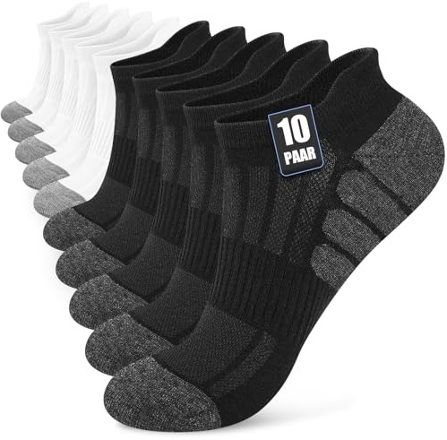 Stoeury 10 Par Ankelstrumpor för Herr & Dam, Andningsbara Löparstrumpor i Bomull, Anti-svett Sneaker Strumpor, Idealisk för Sport och Vardag, Svart & Vit, 43-46