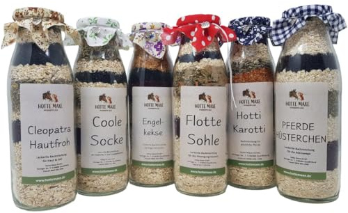 RL24 Hotte Maxe - Leckerli-Backmischung Varianten-Mix – 6 x 500 ml | (6er-Set) – Flasche – zum frischen Zubereiten von Pferdeleckerlis – Keksmischung für Pferde – Pferdefutter