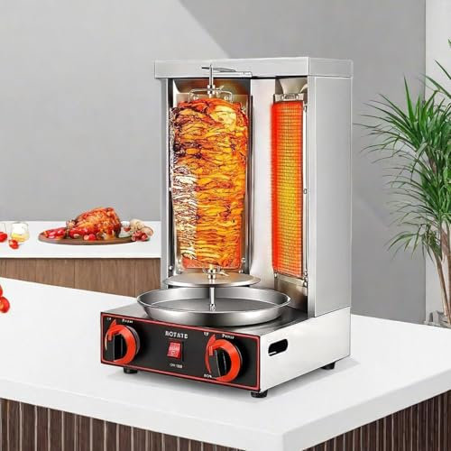 YLANMEI Máquina para Asar shawarma, máquina para cocinar Pollo shawarma con 2 quemadores, asador Vertical con gyro, máquina para Doner Kebab, para Fiestas en la Cocina del Restaurante en el hogar