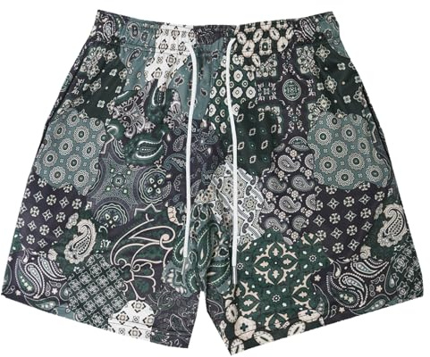 DIOTSR Mens Mesh Paisley Shorts, Casual Retro Graphic Shorts, Athletic Running Gym Shorts for Men (03 Green,X-Small)