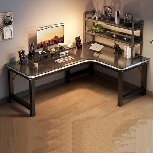MESCXTY L-förmiger Computertisch,Eckschreibtisch mit Regalen,große Gaming-Schreibtisch-Workstation,einfach montieren,für das Home-Office(140x100x75cm+80cm, B)