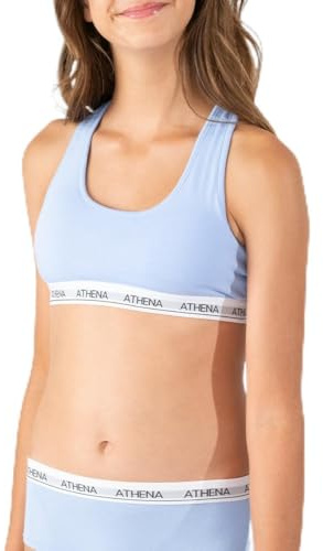 Girl by Athena Athena - Flick-bh med simrygg, avtagbara skal, Athena Claw Elastic - ultramjuk modal bomull - vit, 5 (10 år), Pastellblå, 14 �r