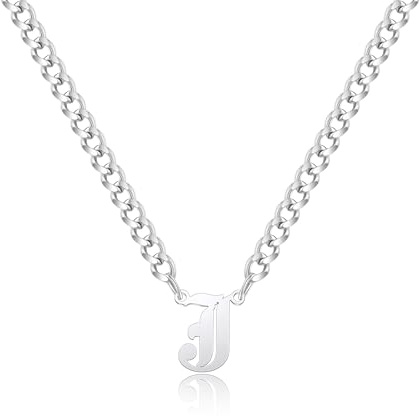 Gilieyer Gothic Kette Herren mit Buchstaben, Silber Edelstahl Panzerkette Halskette Damen A-Z Buchstabe Anhänger Ketten für Herren Jahrestag Geburtstag Geschenke für Männer (Buchstabe J)