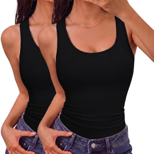 Aottori Chaleco Mujer Cuello Redondo sin Mangas Ajustado Sólido | Verano, Camiseta, Tirantes, de Punto, Básico, Shirt, Sexy, Casual, Tank Top