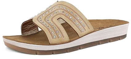 inblu Femme Ciabatte Donna Semplici Ed Eleganti Ricoperte Di Brillantini, Plantare in Vera Pelle Imbottito Sandale Glissante, Sable, 39 EU