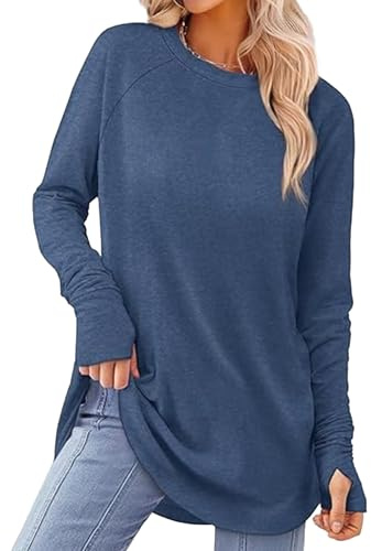 Risipu Maglietta da Donna a Maniche Lunghe, Maglione Oversize da Donna a Girocollo, Top a Tunic da Donna, Felpe Oversize con Fori per i Pollici, M-L