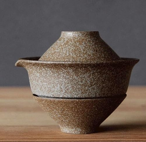 Gohobi Juego de té de viaje de cerámica Gaiwan hecho a mano, juego de tetera y taza portátil de Gongfu, juego de regalo de té para llevar de estilo japonés y chino (3 colores) (blanco/marrón)