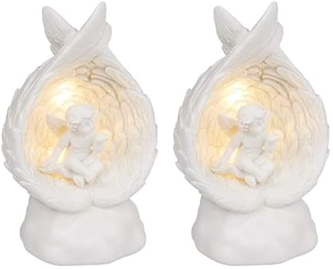 Out of the blue LED Dekofigur Sitzender Engel, zufällige Auswahl aus 4 ähnlichen Motiven, Engelsfigur Putte Dekoengel Engelchen Lichtdeko, Maße (H/B/T): 12 x 7 x 5,5 cm, Weiß (Packung mit 2)