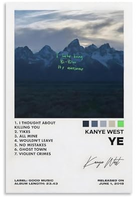 Kanye Poster West Ye Albumcover-Poster, Leinwanddruck, ästhetische Wandkunst, moderne Heimdekoration für Schlafzimmer, Wohnzimmer, 30 x 45 cm, ungerahmter Stil