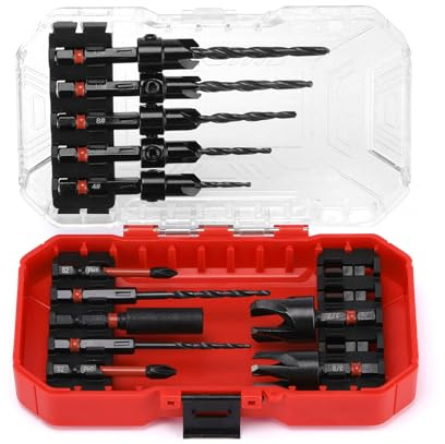 Mayouko 15 PCS Tapered Drill Bits Counter Sink Drill Bit Set, with Wood Plug Cutters and Depth Stop Rings