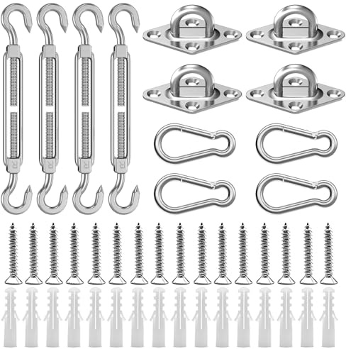Awning attachment set, stainless steel 304 carabiner hook, turnbuckles, M5 for square triangular awnings