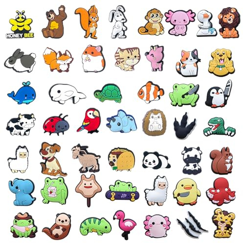 MLPKOI 49 Stück Schuh Charms, Schuhanstecker, Abnehmbare DIY Schuhstecker Shoe Schmuck Niedliche Cartoon Anstecker Tiere, für Kinder Jungen Mädchen Erwachsene