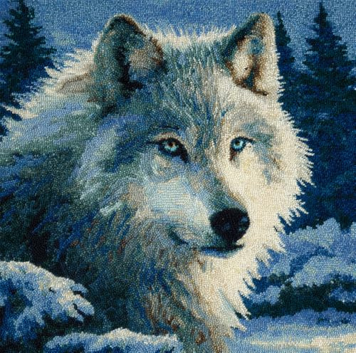 Taxpy Knüpfkissen Set Snow Wolf 43X43Cm Knüpfkissen Set Für Anfänger Erwachsene Oder Kinder Zum Selber Knüpfen,Diy Knüpfteppich Knüpfpackung