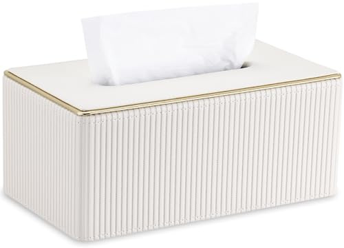 GORESE Kosmetiktücherbox,Leder Taschentuchbox Taschentuchspender Tücherbox Papiertaschentuchhalter Tissue Box für Büro, Zuhause, Auto, Badezimmer(Weiß)