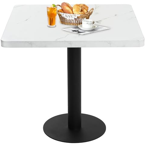 Mingone Esszimmertisch Quadratischer Küchentisch für 2-4 Personen, Ø80 cm | Küchentisch mit Marmoroptik - Tischplatte aus MDF & Metallgestell - Für Küche, Esszimmer, Balkon, Wohnzimmer Weiß