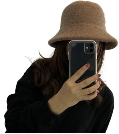 Qiantull Chapeau cloche pour femme - Chapeau de pêcheur en laine - Bonnet d'hiver chaud en tricot - Chapeau d'hiver en feutre - Chapeau en laine vintage - Pour femme et fille, marron, taille unique