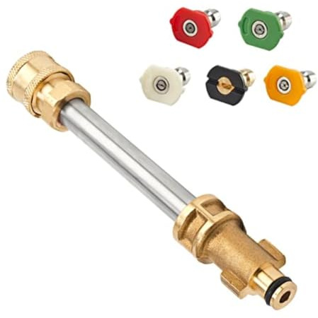 Violiica Adaptador de limpiador de alta presión con 5 boquillas de conexión rápida 0°/15°/25°/40°/65° para modelos Portland, construcción de latón y plástico, ajuste de 16 cm