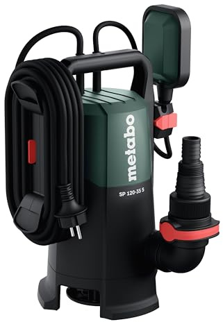 metabo SP 120-35 S Schmutzwasser-Tauchpumpe, 410 W, 12000 l/h, 4.5 m | Fördert Partikel bis 35 mm, inkl. höhenverstellbarem Schwimmerschalter, Quick-Anschluss, robustem Gehäuse und 10 m Kabel