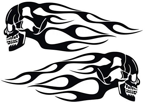 AchidistviQ - Lot de 2 autocollants universels pour réservoir de moto - Motif tête de mort - Noir